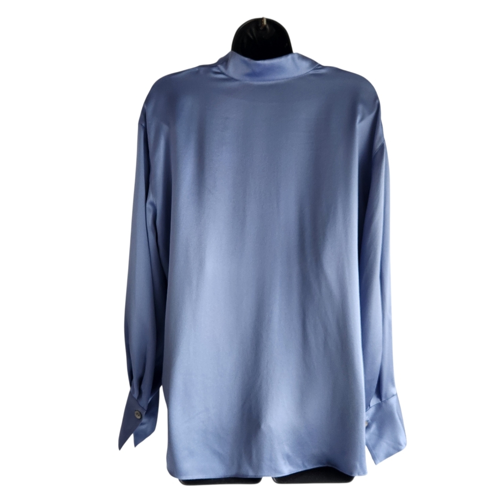 Vince Silk Long Sleeve Blouse Size Medium Coastal Blue New With Tags Retail $375 - Picture 7 of 12